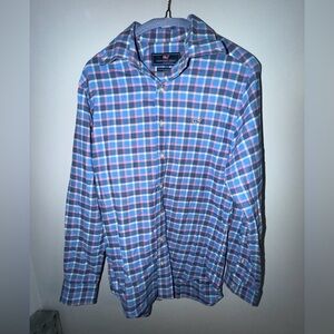 Vineyard Vines Men's Blue and Pink Plaid Shirt